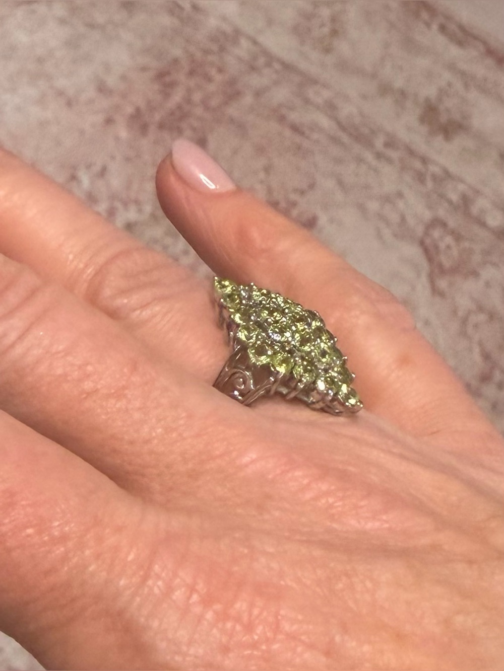 Stunning 3CT Natural Green Peridot Cluster 14K Gold over 925 Sterling Ring Sz 7 - Picture 3 of 14